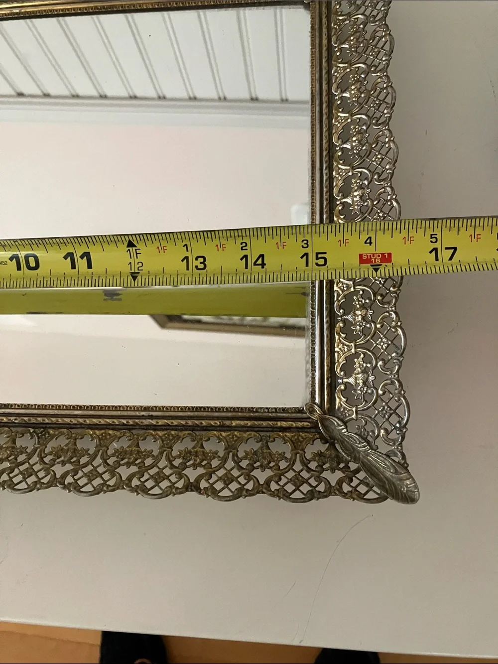 Vintage Hollywood Regency Ornate Filigree Vanity Mirror Tray 16” x 11”